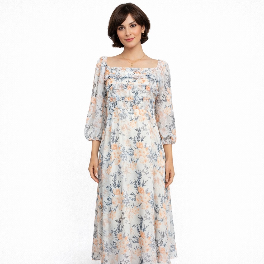 Simplee Dress XL Floral Ruffle Maxi Cottagecore Romantic Ethereal Flowy Dreamy